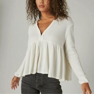 Lucky Brand Waffle Knit High-Low Cotton Top size small white